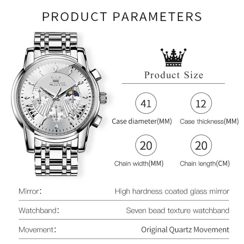 Fashion Men Stainless Steel Watch Luxury Calendar Quartz Wrist Watch Mens Business Watches for Man Clock