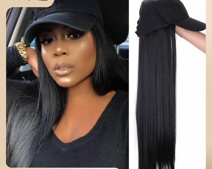 New arrival Wig hat one black long straight hair synthetic lady wig for women