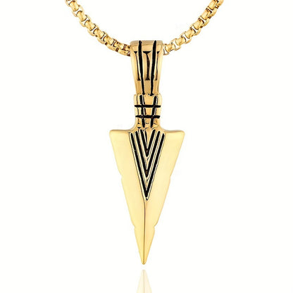 Hot Sale Men'S Hip Hop Necklace Triangle Spearhead Pendant Vintage Arrow Pendant Stainless Steel Sweater Necklace