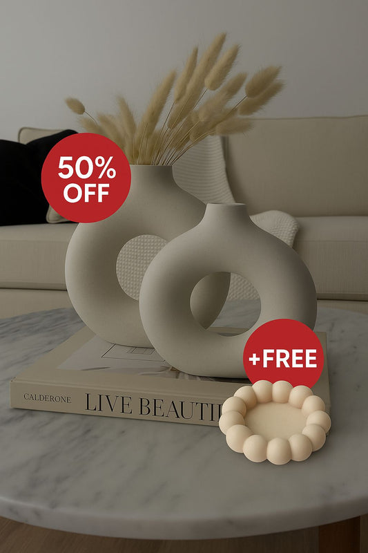 OFFER ! OFFER ! BUY 2PCS DONUT FLOWER VASES GET 1 PCS BUBBLE JEWELLERY DISH AS SHOWN -add a luxurious touch to your interior setting, and at the same time, it is a zero-maintenance.2pcs-medium sizes.