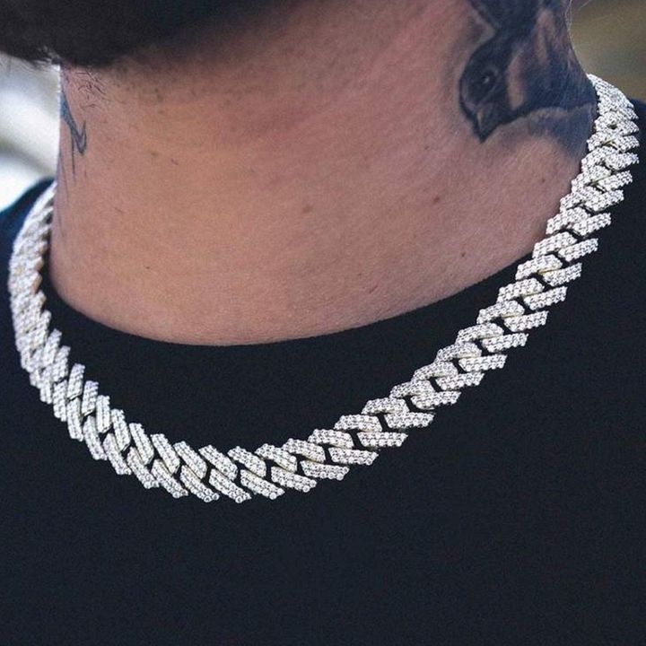 Luxury High Quality Iced Out 15mm Miami Cuban Link Chain Necklace Bracelet Rhinestone Bling Hip Hop