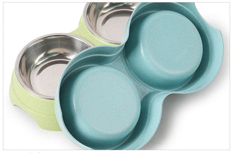 Feeding & Watering Supplies Dog Bowl Cat Double Bowl Wheat Straw Bite And Dirt Resistant Pet Double Bowl Stainless Steel Feeder Drink Water