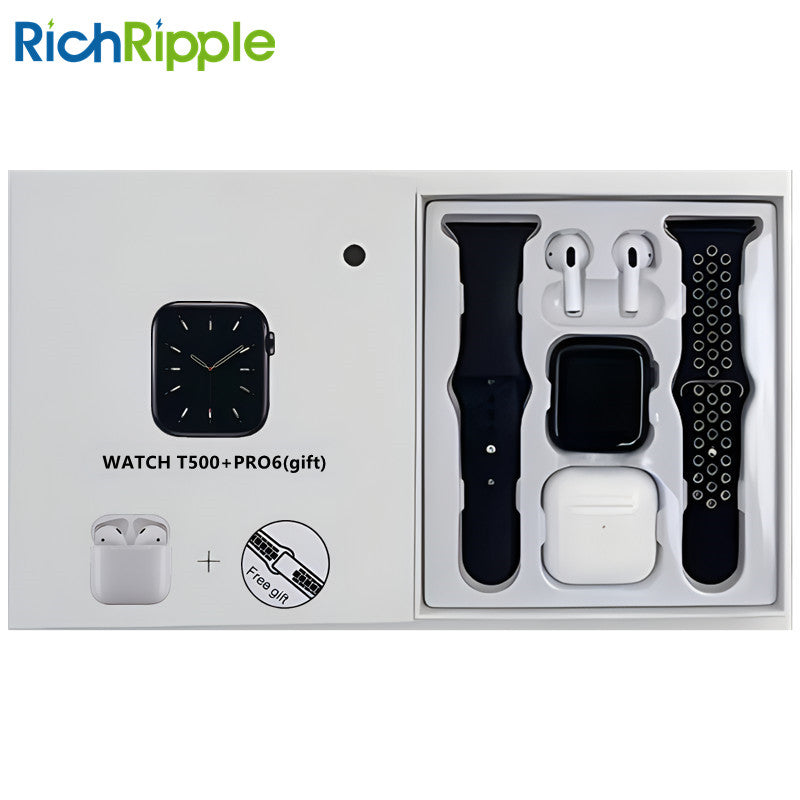 RichRipple T55 Pro Max 2 in 1 Smart Watch&Earphones Men Women Bluetooth Calling Blood Pressure Heart Rate Monitor Sports Fitness Bracelet Smartwatch+Free Gift Bluetooth Earphone