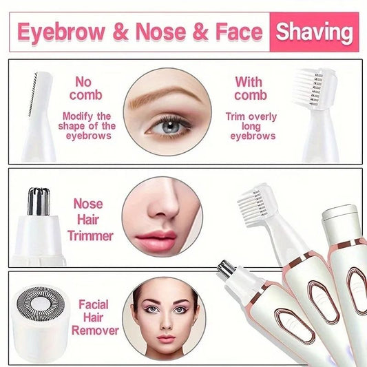 4 in 1 Electric Razor for Women Full Body Hair Trimmer Arm Armpit Private Hair Removal Instrume Lady Shaver Body Hair Removal Epilator Painless Cordless Trimmer Razor Gifts For Women