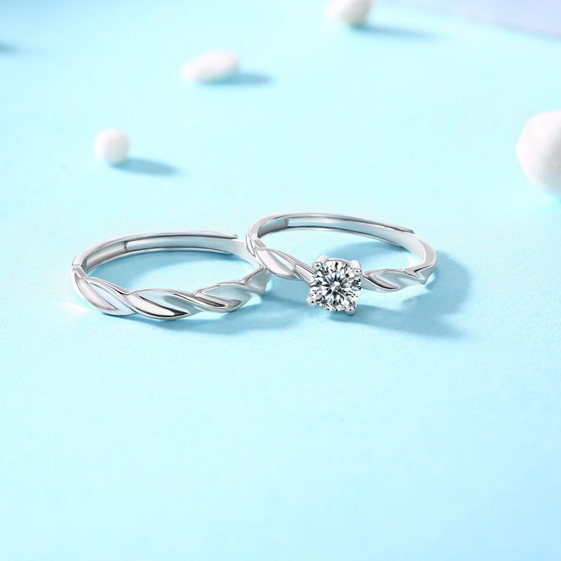 2 PCS Couple Rings Set Shining Galaxy Couple Rings Light Luxury Twisted Design Diamond Ring Valentine's Day 520 Gift Men And Women Jewelry Rings Adjustable 925 Silver Ring Anniversary Gift