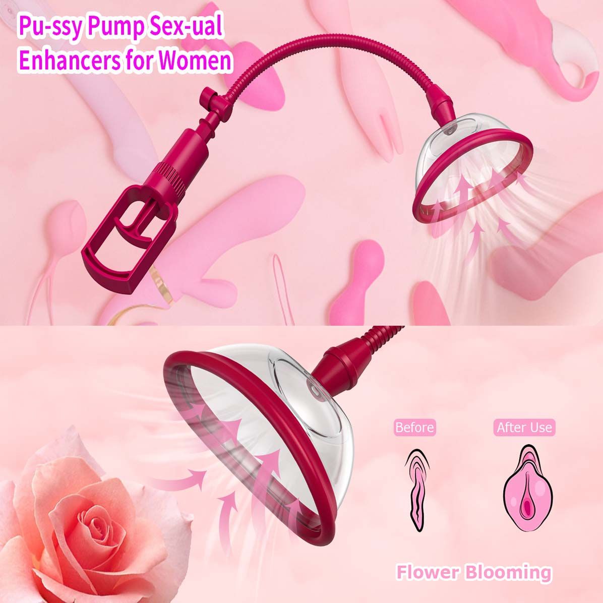 2 Sizes Pack Pussy Vagina Pump Manual Vacuum Sex Toy Nipples Clit Sucker Increase Labia Sensation Enhance Clitoral Sexual Pleasure Powerful Suction Pumping Enlarger Adult Tool for Women
