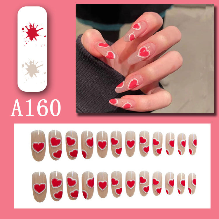 24pcs Fake Nails Reusable Stick On Nails Press on Full Cover False Nail Tips with Jelly Stickers Makeup Accessories