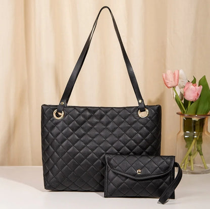 Ladies 2 in 1 PU Leather Wallet&Totes Bag Two-Piece Set Women Satchel Hobo Set New Large Luxury Female Shoulder Tote Bags