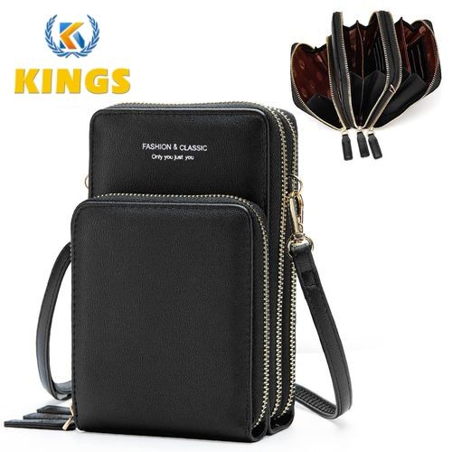 Ladies Mobile Phone Bag PU Wallet Crossbody Bag Black Purse Mini Bag