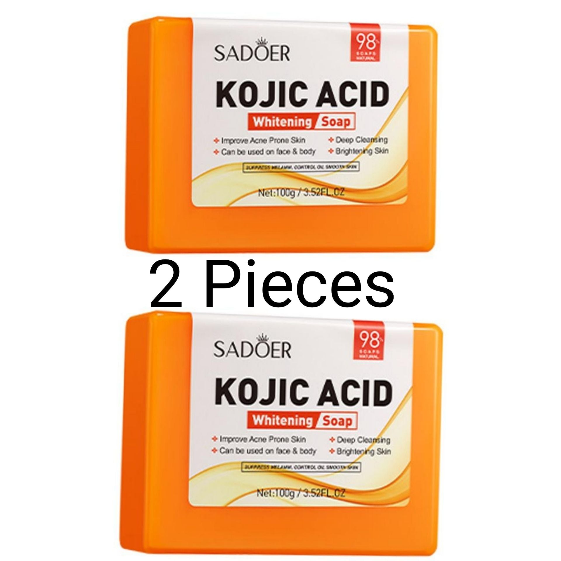 2 PIECES Sadoer Kojic Soap, Kojic Acid Whitening Soap, Deep Cleansing, Skin Brightening Like Vitamin C, Improve Acne Prone Skin, For Face and Body Skin Care