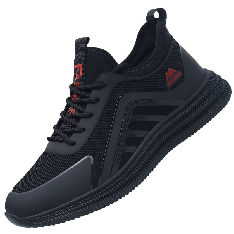 Men's shoes mesh sneakers casual shoes flying wove athletic shoes Daddy's driving shoes Student's running shoes Boy's sports shoes black + red