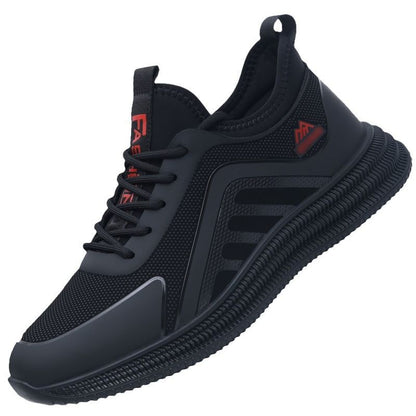 Men's shoes mesh sneakers casual shoes flying wove athletic shoes Daddy's driving shoes Student's running shoes Boy's sports shoes black + red