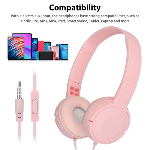 Kids Headphones, LEDream Adjustable On-Ear Wired Headsets Earphones with Mic for Children Boys Girls Cell Phones