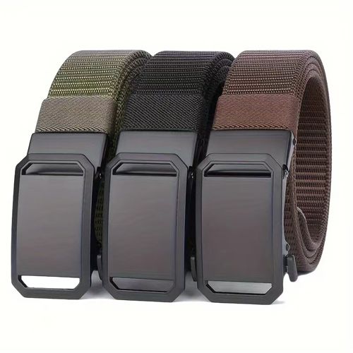 New Arrivals Men's Belt Automatic Metal Buckle Nylon Webbing Outdoor Work Tactical Belt Toothless Automatic Buckle Casual Sports Canvas Belts Military Training Pants Belt For Men High Quality Nylon S