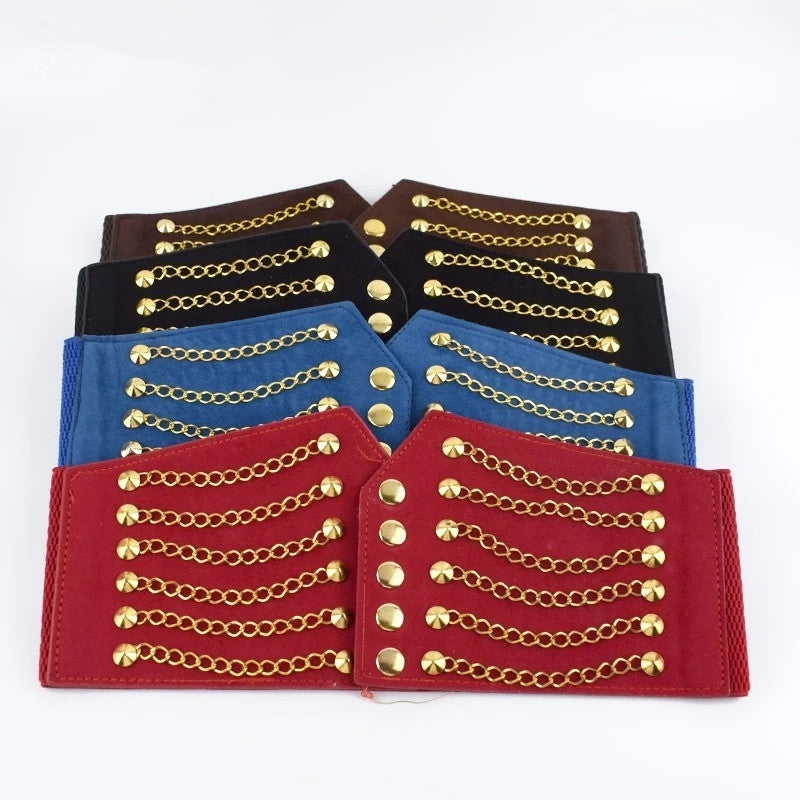 1pc Women Fashion Slim Corset Cummer bunds Elastic Belts Wild Rivet Waistband Female Coat Fur hige Waist Belt Accessory