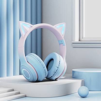Headset gradient cat ears headset wireless BT headset with microphone girl net red live luminous headset Fashion Trend Bluetooth Earphones