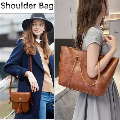 4 In 1 Ladies Shoulder Bag Cross-body bag Purse Bag Set Women Handbag Zipper Tote Bag Large Capacity Waterproof PU Leather Bag Kings Fashion