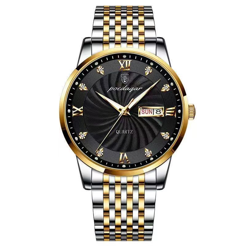 POEDAGAR Men Watches Top Brand Business Men's Wrist Watch Luxury Fashion Steel Band Dual Calendar Watche Waterproof Luminous Quartz Male Watchs