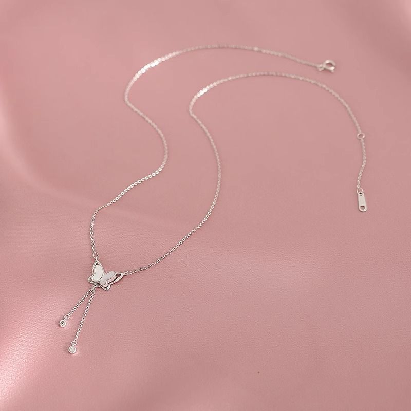 Women's Necklaces White Shell Tassel Butterfly Necklace Light luxury niche clavicle chain Tassel Chain