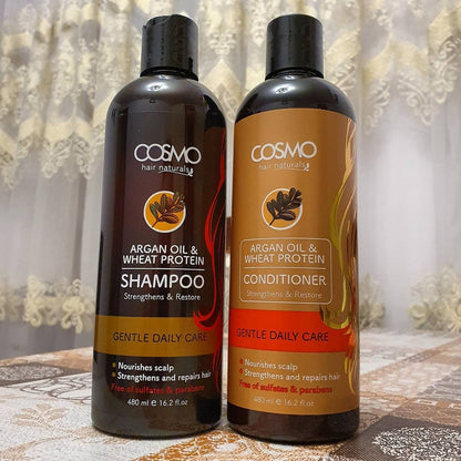 COSMO Hair Naturals Argan Oil and Wheat Protein Shampoo 480ml Gentle Daily Care Sulfate and Paraben Free to Strengthen and Restore Hair - 480ml Nourishes Scalp Strengthens and Repairs