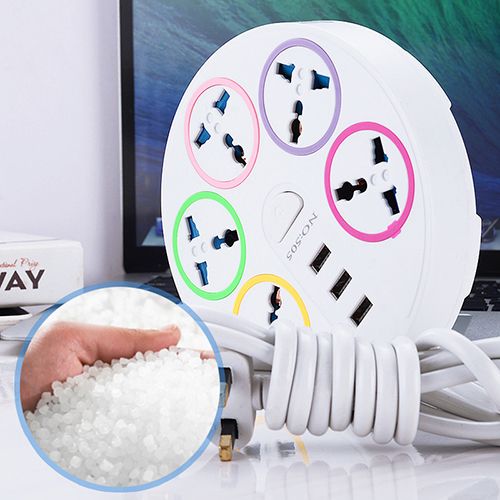 British Round Desktop Socket Universal Power Strip Power Socket Heavy Duty Surge Protector Plug Power Socket 5 Way Outlets 3 USB Charging Ports USB Charger Adapter 6.56 ft Long Extension Cord