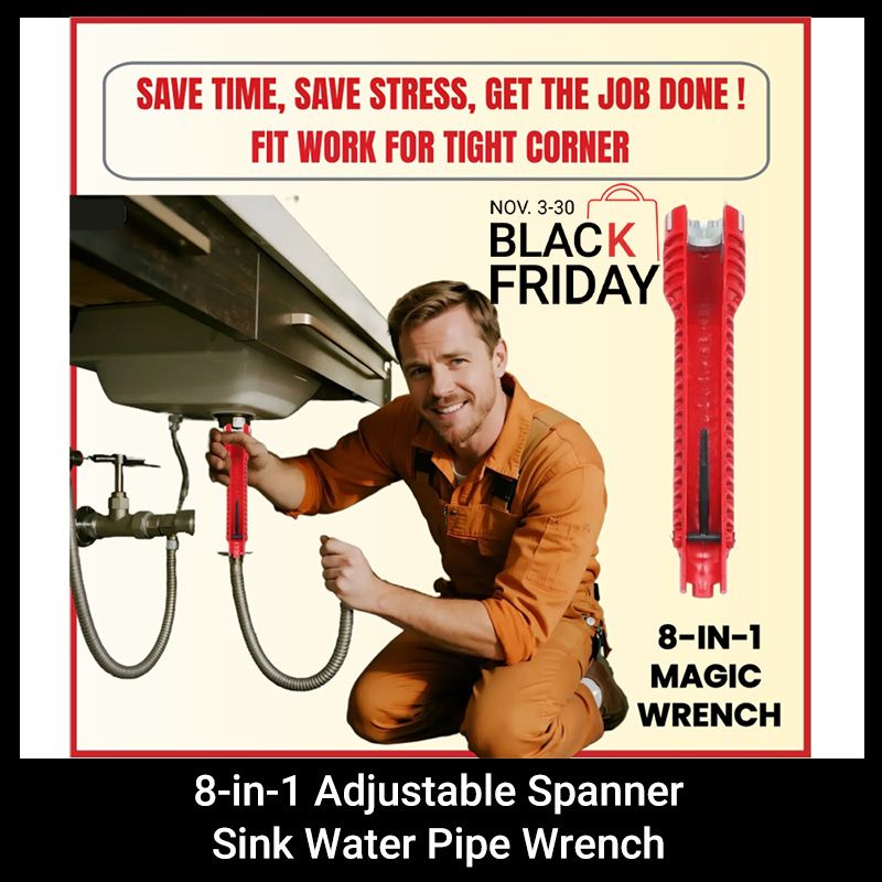 8-in-1 Adjustable Spanner Sink Water Pipe Wrench Multifunctional Sink Installation Tool for bolt Washbasin Wrench Corner Valve Home Decoration Tools Repair Disassembly Tools Jaw Grip Non-Slip Handle