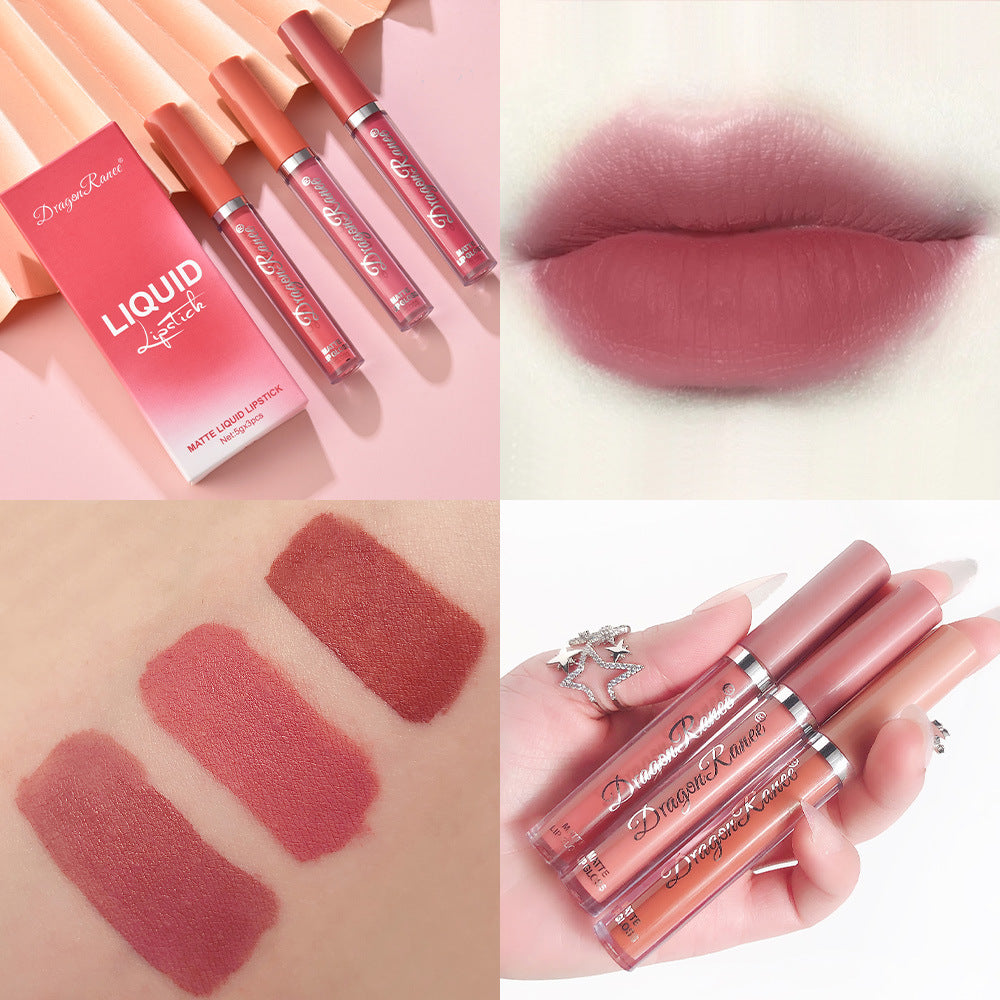 3Pcs Liquid Lipstick Set Matte Velvet Lip Gloss Bean Paste Lip Glaze Moisturize Long Lasting Lip Tint Makeup Cosmetic Kit