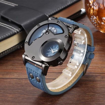 Men Minimalist Watch 2 Double Big Dial Time Zone Wristwatch Quartz Clock Leather Strap Male Sports Watch