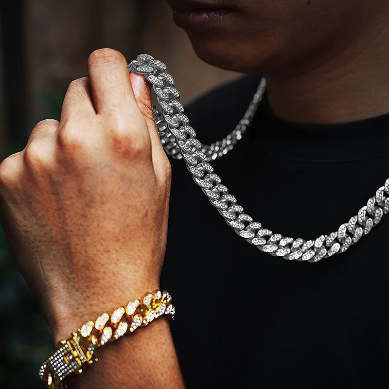 Rapper Miami cuban chain necklace jewelery hip hop fashion iced out bling bling necklace man link chain rhinestone/zinc/diamond necklace jewellery gift for man woman