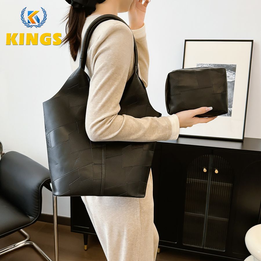 2 In 1 Korean Ladies Handbag Small Bag Set Large Capacity PU Bags - Black