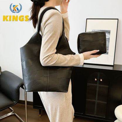 2 In 1 Korean Ladies Handbag Small Bag Set Large Capacity PU Bags - Black