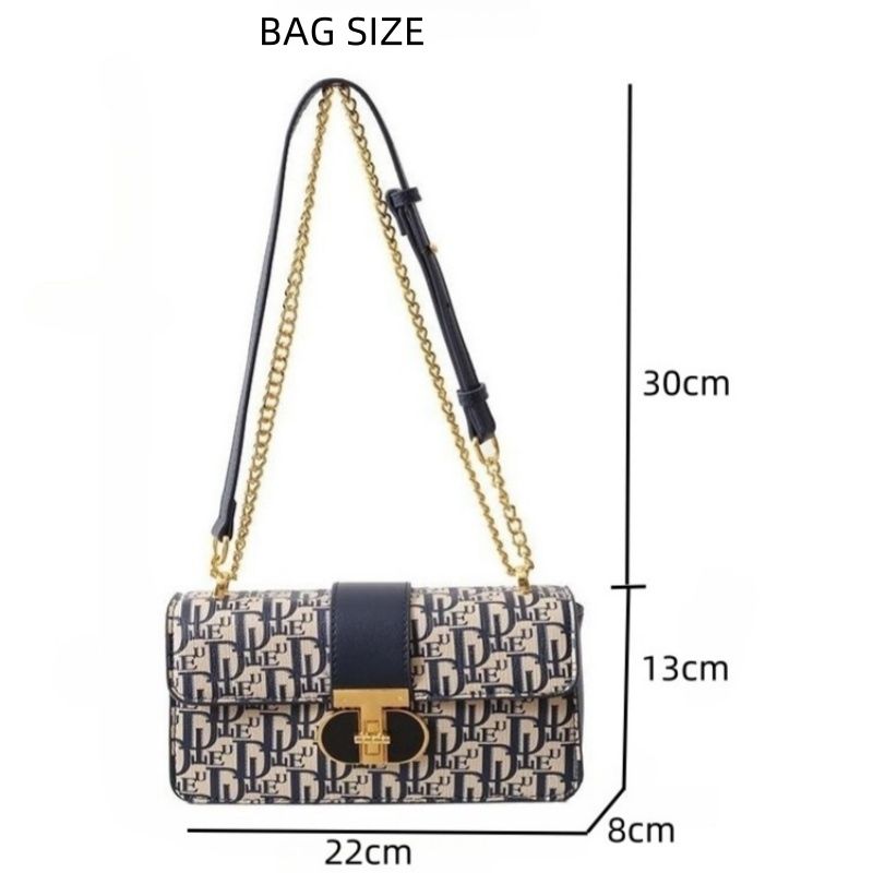 Mateamoda Refined Monogram-Printed Chain Sling Bag Underarm Bag Crossbody Bag