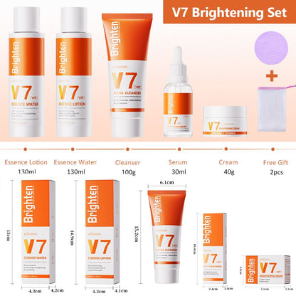 5-Piece V7 Brighten Skin Care Set Facial Cleanser Lotion Essence Water Cream Serum Multi-formula Repair