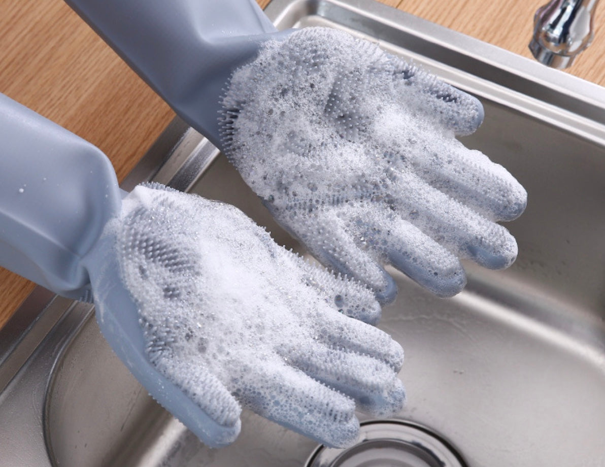 Dishwashing Cleaning Gloves Silicone Rubber Sponge Glove Household Scrubber Kitchen Clean Tools Dropshipping Kitchen