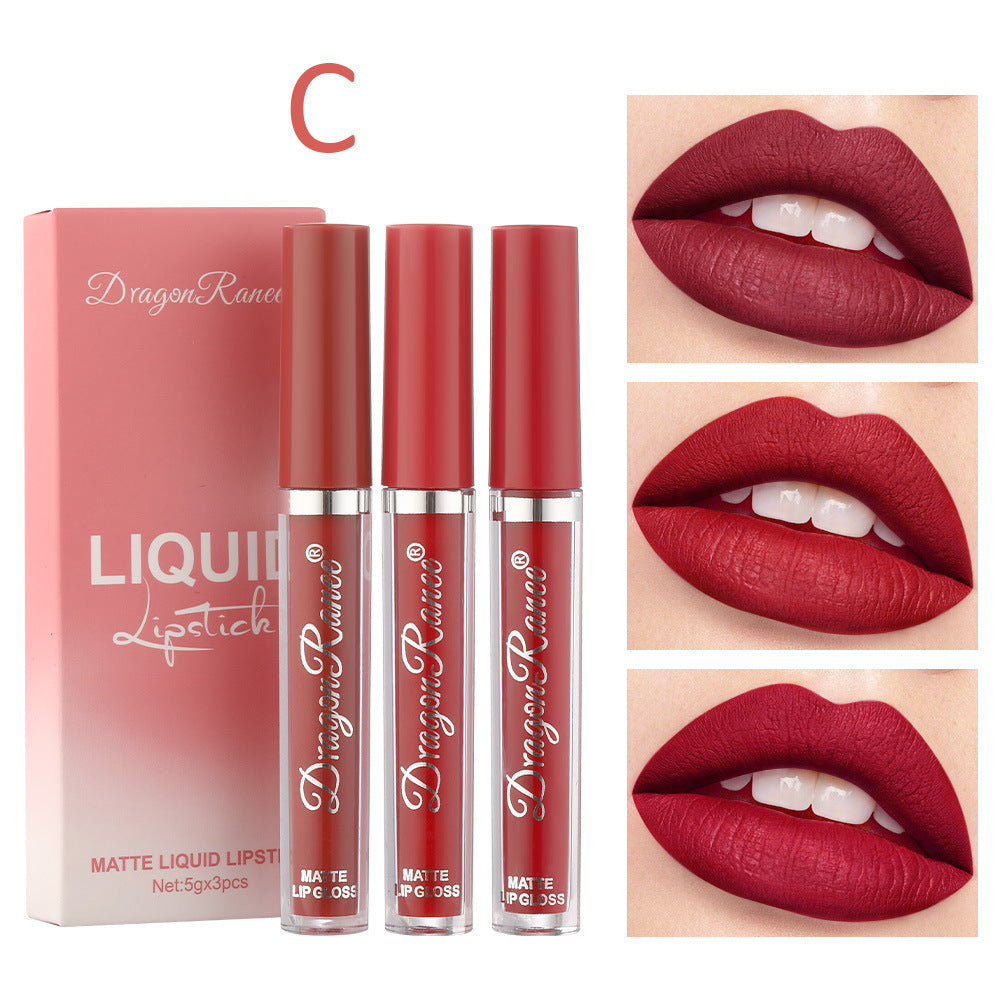 3Pcs Liquid Lipstick Set Matte Velvet Lip Gloss Bean Paste Lip Glaze Moisturize Long Lasting Lip Tint Makeup Cosmetic Kit