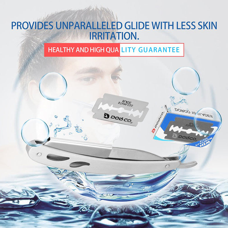 Stainless Steel Folding Knife With 10 Blades Barber Hair Removal Kit Clipper Men's Straight Hairdresser Razor Hair Removal Shaving Armpit Hair Pubic Hair Folding Razor Hair Removal Tool