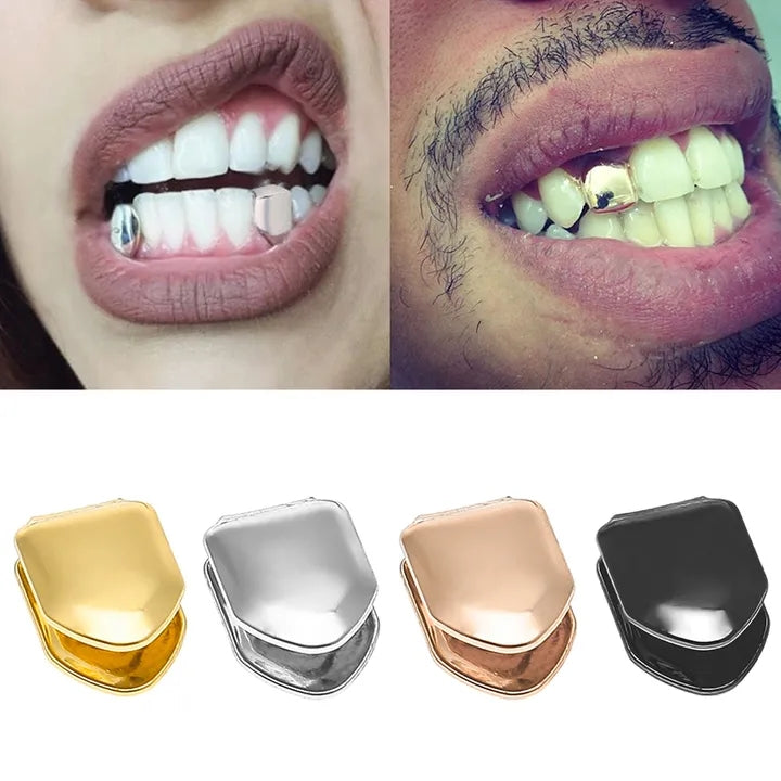 Gold Trendy Rock Rapper Hip Hop Grillz Caps Mold Top & Bottom Grill Body Jewelry Single Teeth