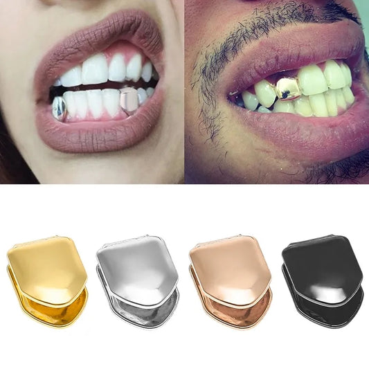 Gold Trendy Rock Rapper Hip Hop Grillz Caps Mold Top & Bottom Grill Body Jewelry Single Teeth