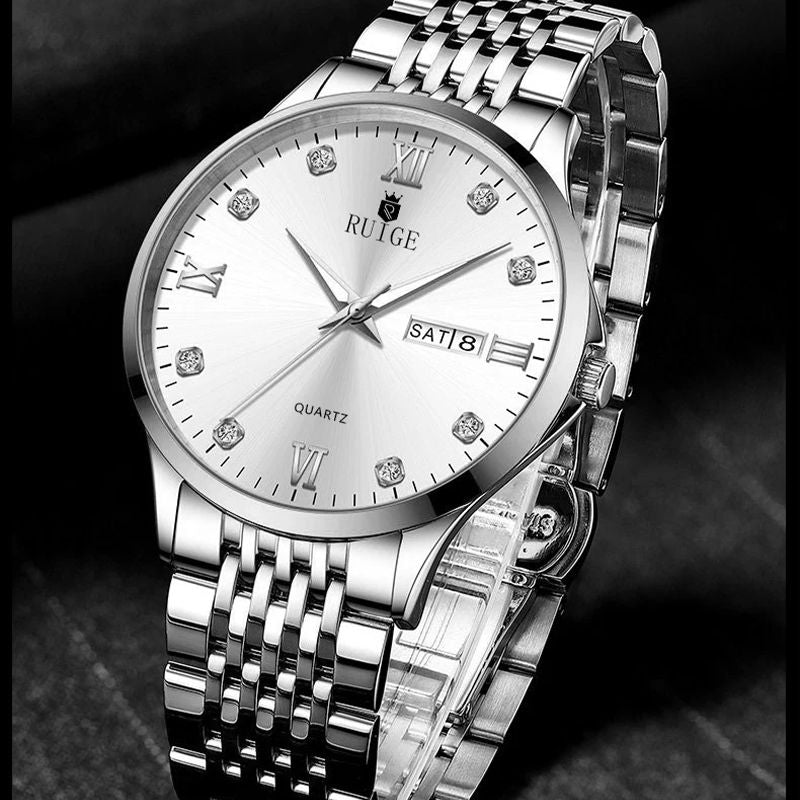 Luxury Men's Watches Dual Calendar Classic Business Quartz Watch for Men Stainless Steel Waterproof Wristwatch