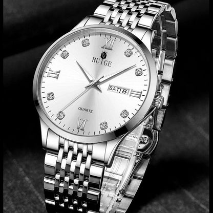 Luxury Men's Watches Dual Calendar Classic Business Quartz Watch for Men Stainless Steel Waterproof Wristwatch