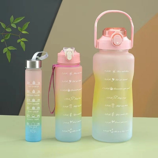 3PCS Gradient Water Bottles Cup Set Large Capacity Sports Water Bottle Outdoor Travel Gym Fitness Jugs Student Portable Cup With Straw