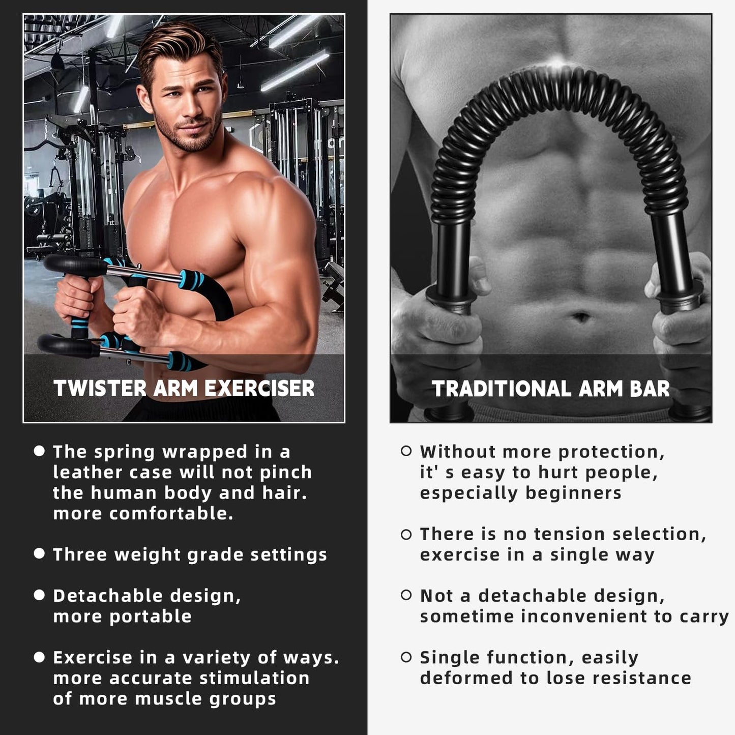 Twister Arm Trainer, Adjustable Twister Arm Chest Exerciser for Men & Women,Adjustable Spring Workout Bar Detachable Power Twister Home Fitness Equipment for Enhancing Upper Body Muscle