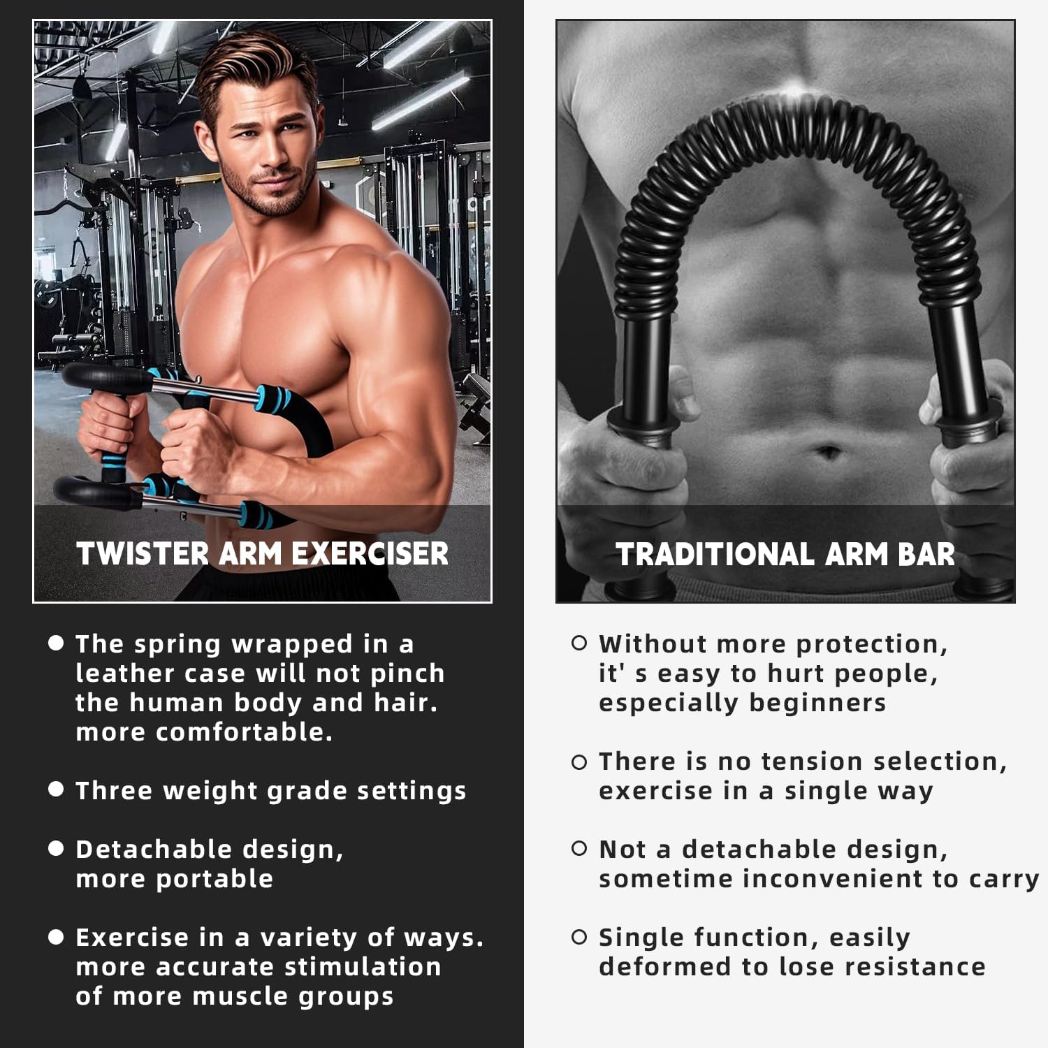 Twister Arm Trainer, Adjustable Twister Arm Chest Exerciser for Men & Women,Adjustable Spring Workout Bar Detachable Power Twister Home Fitness Equipment for Enhancing Upper Body Muscle