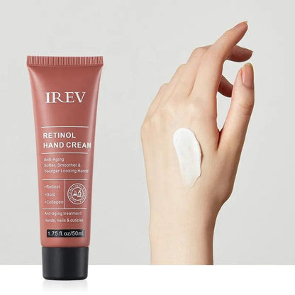 IREV Retinol Hand Cream - with Retinol Gold Collagen - Antiaging Hand Treatment Cream Softens Smoothes Protects Hands Nails Cuticles - For Younger Looking Hands Vitamin A Minimises Age Effect on Skin