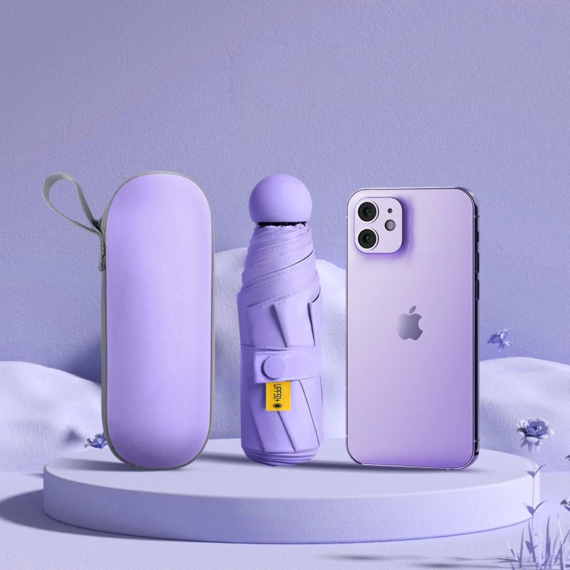 UPF50+ Mini Capsule Folding Umbrella Fully Automatic Umbrella Folding Umbrellas UV Sunshade Small Pocket Parasol for Dual Use Protection