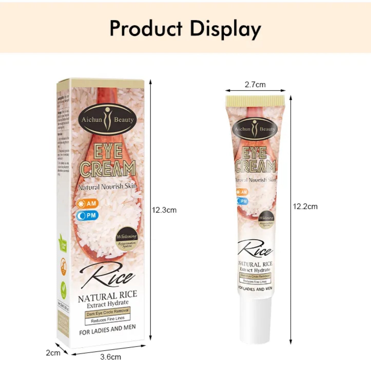 Aichun Beauty Natural Rice Eye Cream - Bags Removal Anti Wrinkle Firming Eye Cream for dark circles and puffiness