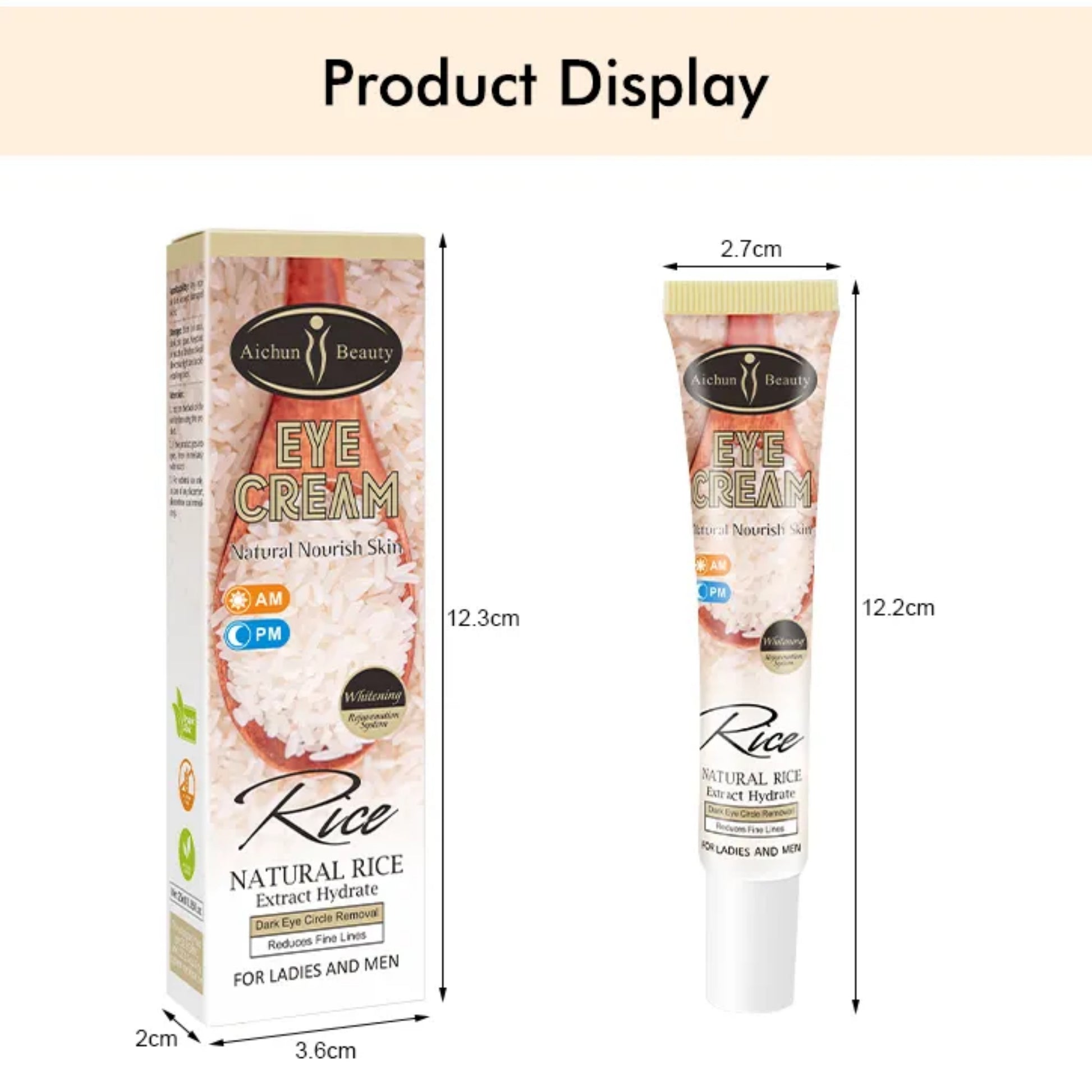 Aichun Beauty Natural Rice Eye Cream - Bags Removal Anti Wrinkle Firming Eye Cream for dark circles and puffiness