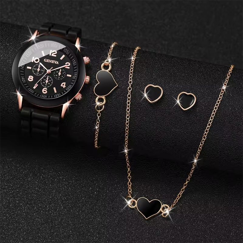 5PCS Women Watches Fashion Silicone Band Women Quartz Watches Jewelry Set Reloj Mujer Girls Clock Gift