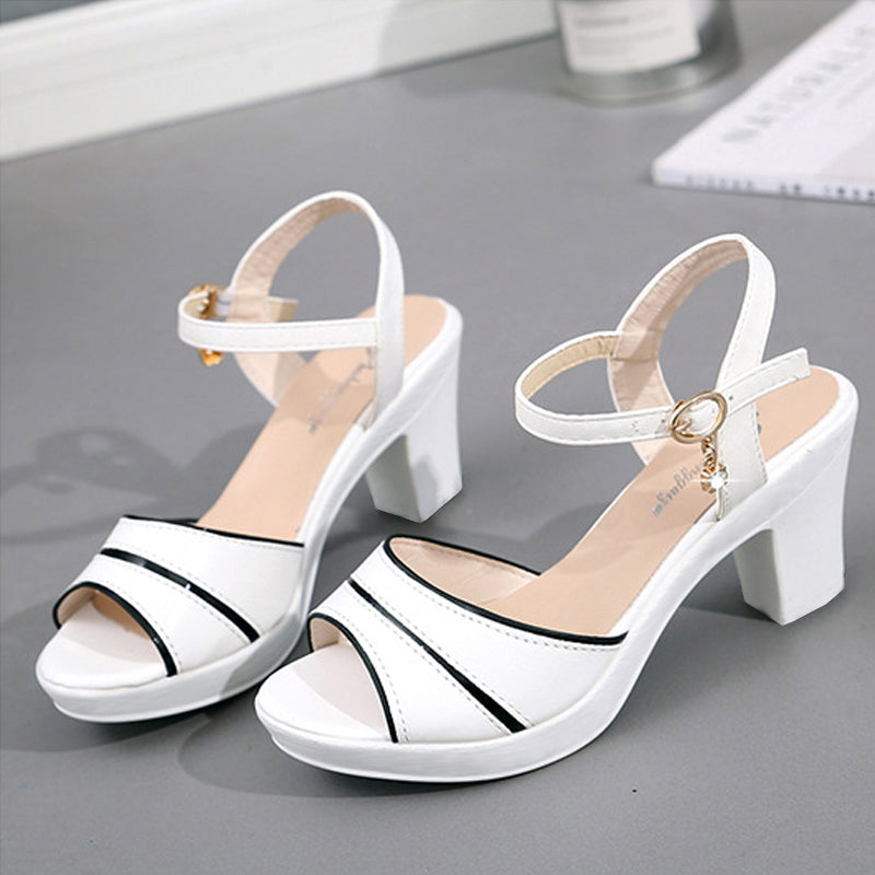 size 38-41 Ladies mouth shoes open shoes high heels Sandals Women's single button sandals exquisite dance shoes Girls chunky heel sandal edge white shoes