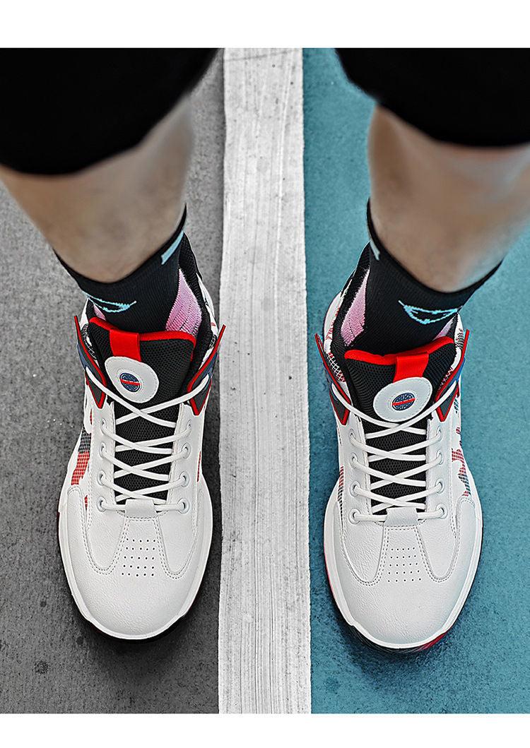 New Men's Basketball Shoes Rubber Low-top Lace-up Fashion Indoor Non-Slip Training Sports Running Shoes For Men White Black And Red Mixed Colors